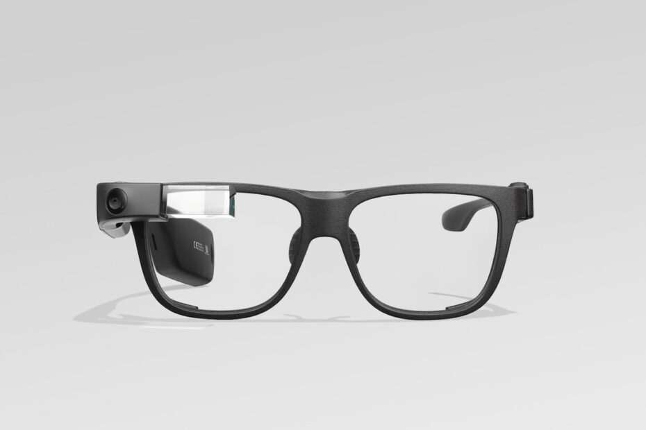 Product photography of the Google Glass wearable.