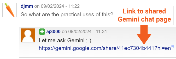 Lien public vers une page de discussion partagée de Google Gemini