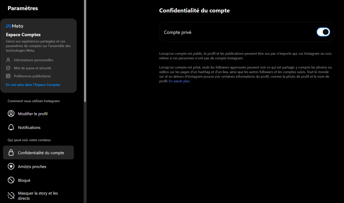 Comment exister votre compte Instagram en privé?